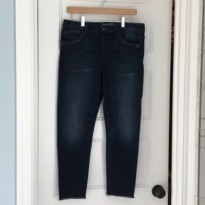 Wit and wisdom, dark blue skinny jeans with raw him